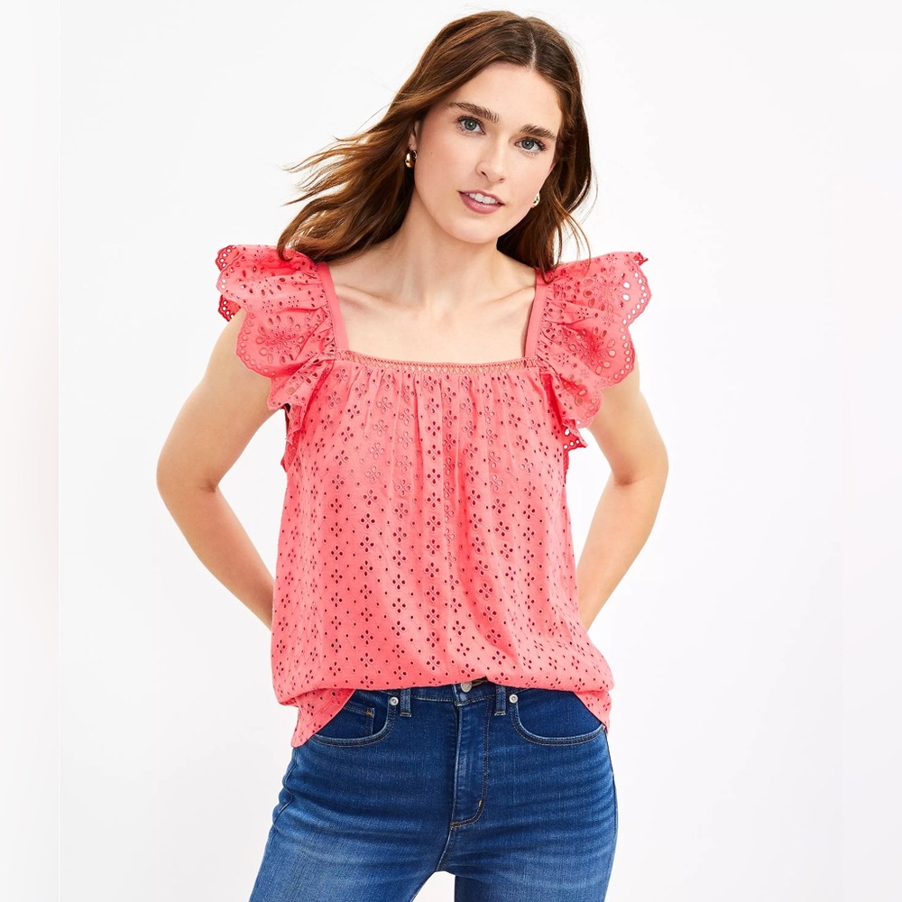 LOFT Eyelet Flutter Sleeve Top